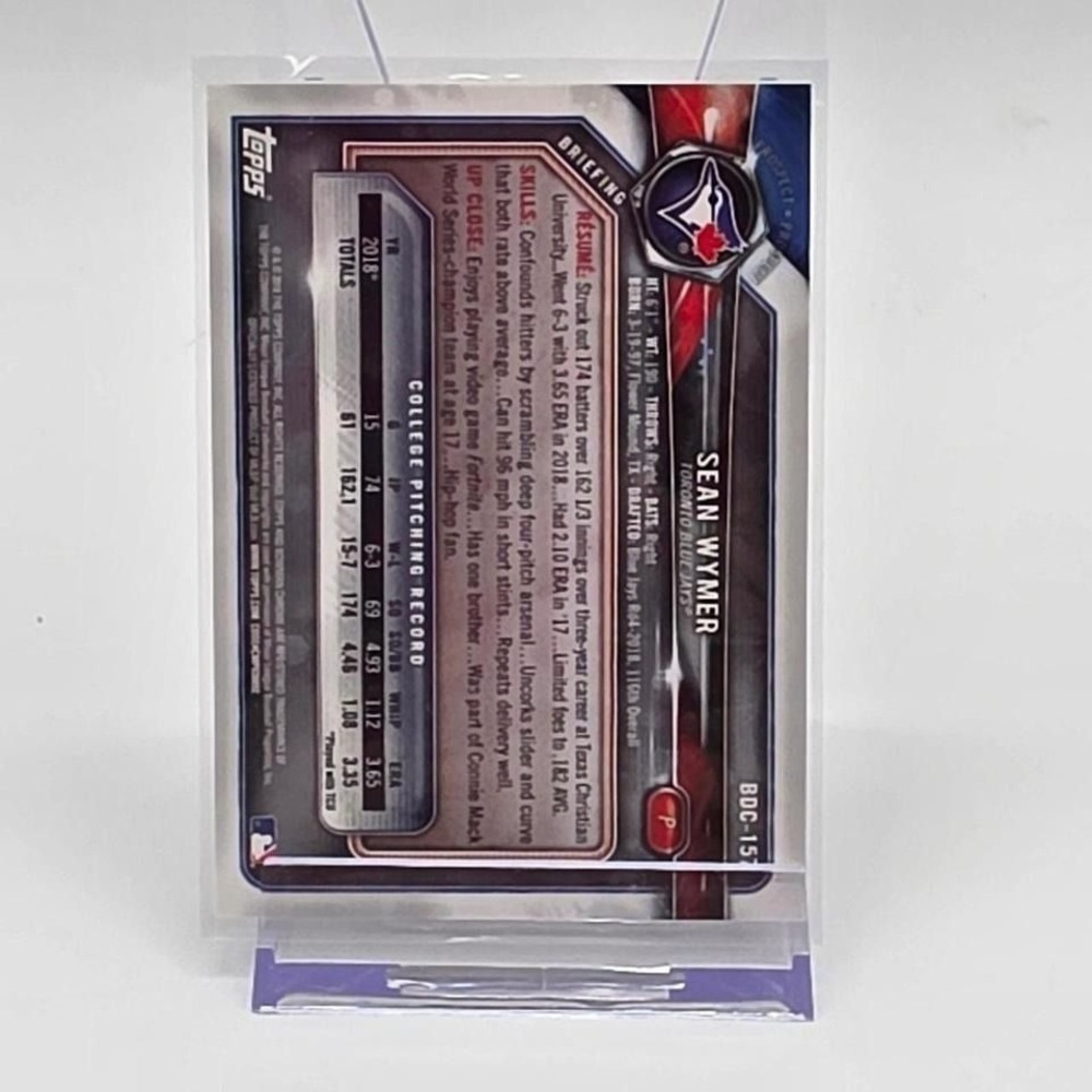 2019 Bowman Chrome Sean Wymer 1st Bowman Green Refractor /99 BDC-157 Blue Jays - Picture 2 of 2